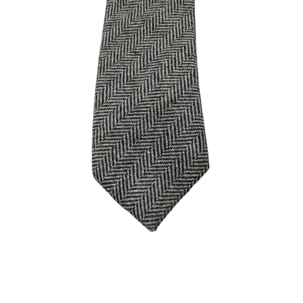 Twillory Tie Mens One Size Gray Herringbone Wool Blend Woven Skinny Handmade